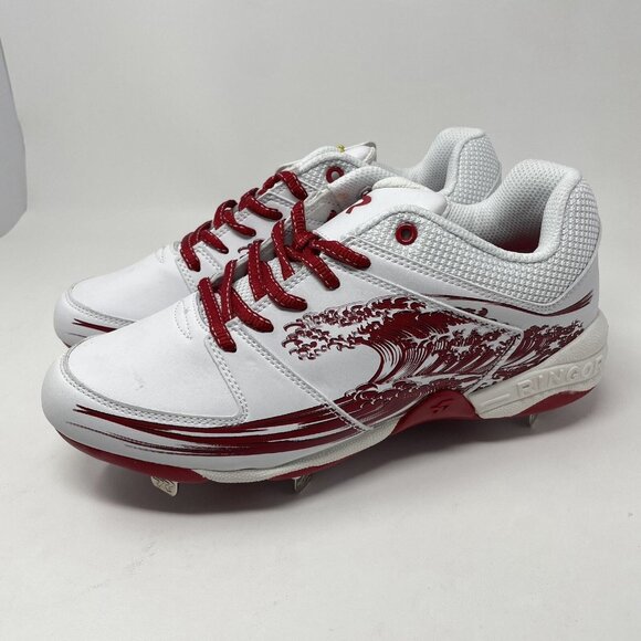 Ringor Flite Spikes Softball Metal‎ Cleats Womens 9 Rising Tide White Red Shoes - Picture 2 of 12